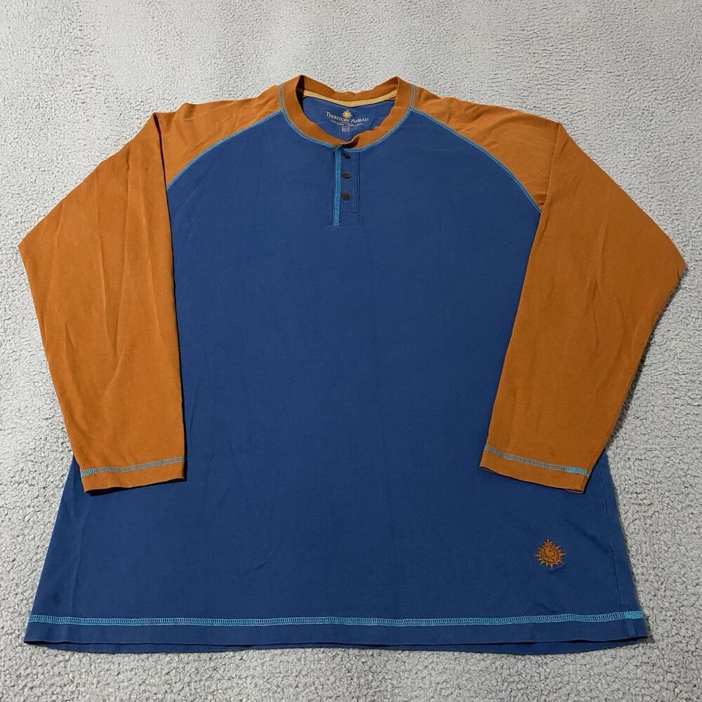 Territory Ahead Henley Shirt Mens XLT Tall Blue Orange Long Sleeve Cotton Peru